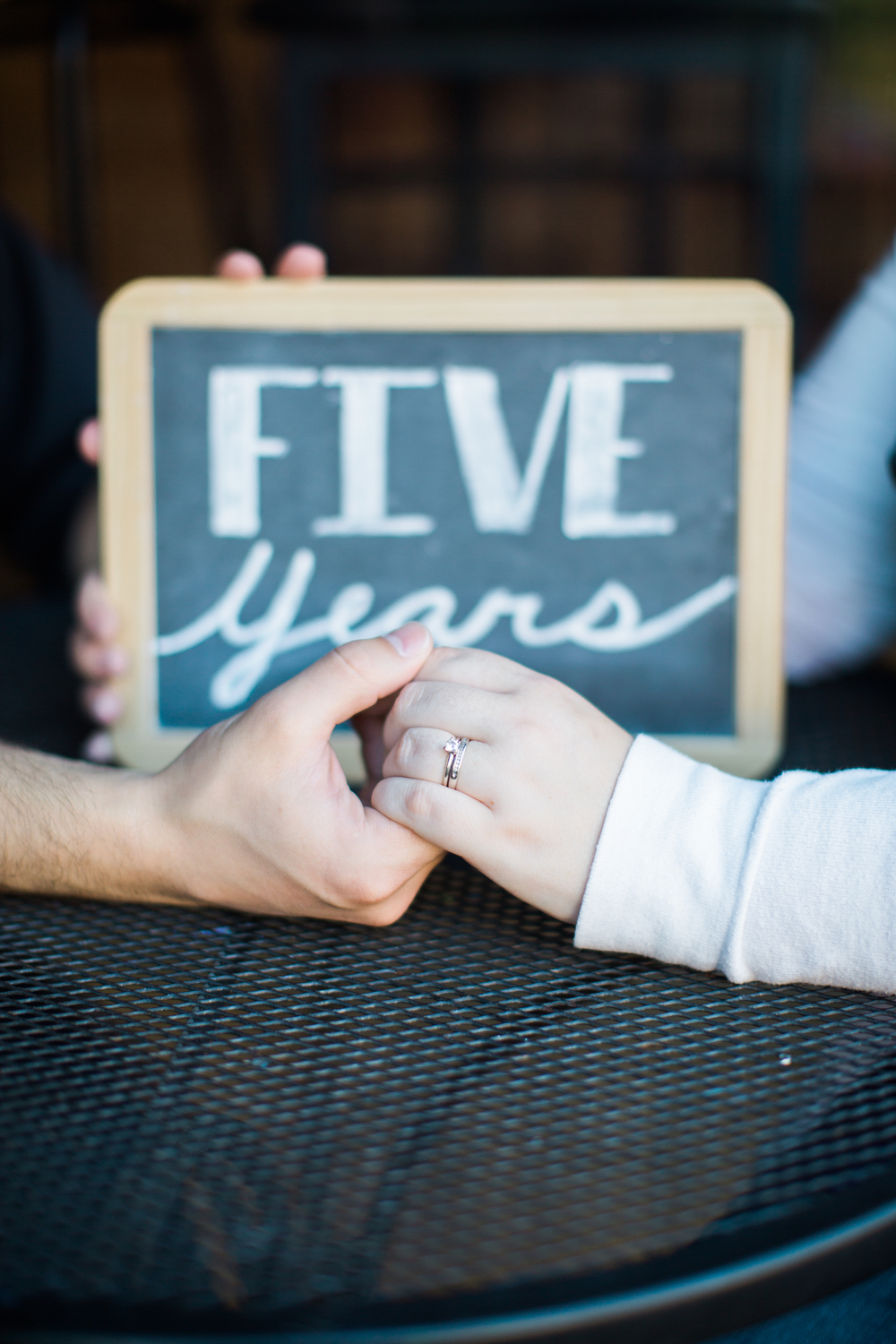 Five year sign with photo of wedding ring