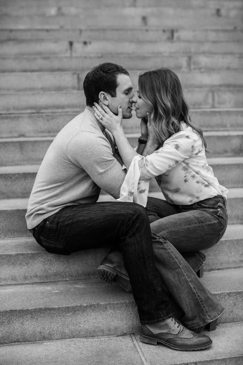 Kissing Photo in Black and White on Steps