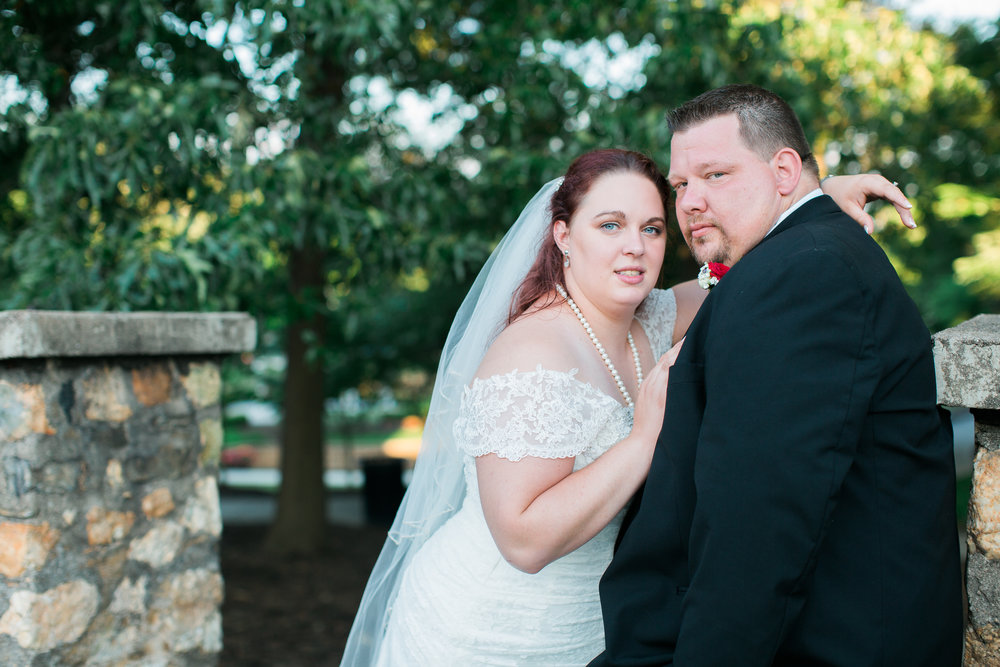 Bride and Groom at Path Entrance City Hall of Greer SC Park
