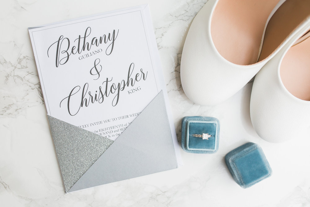 Wedding Invitation, Ring and Brides Shoes