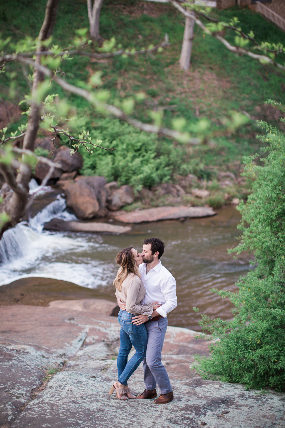 Kissing on a Rock at Falls Park Greenville