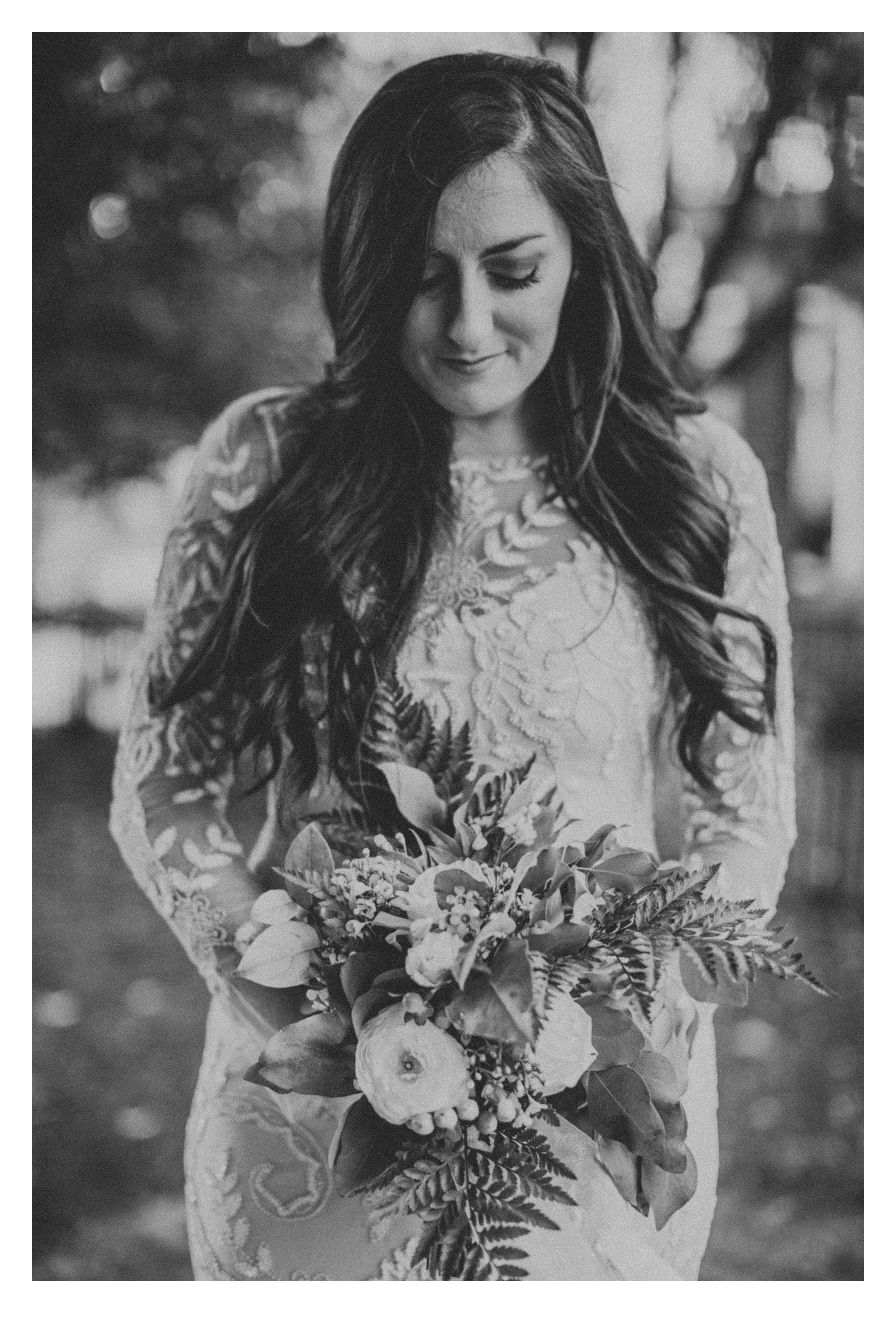 Bride with Flowers B&W Photo