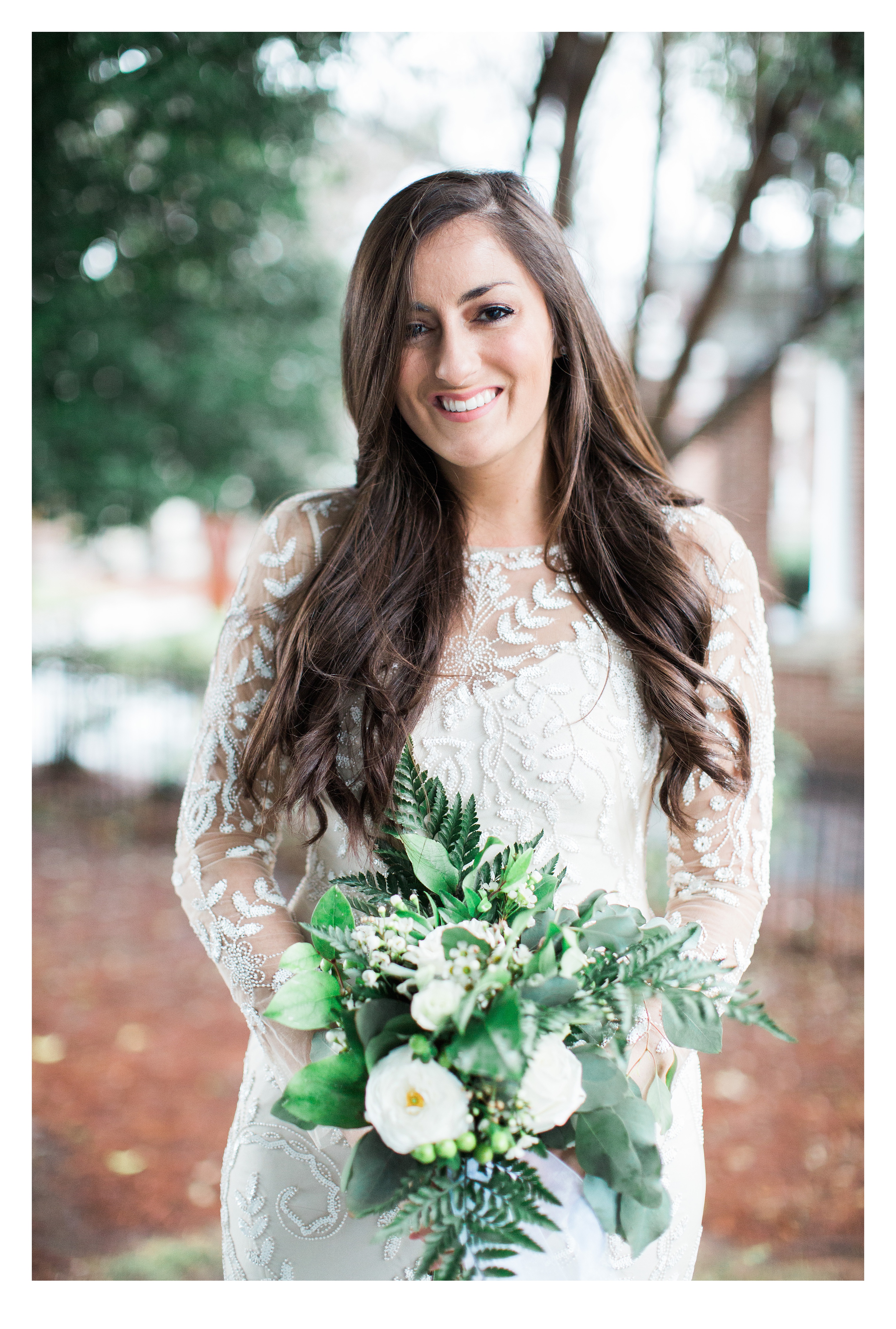 Bride Portrait with Flowers Outside