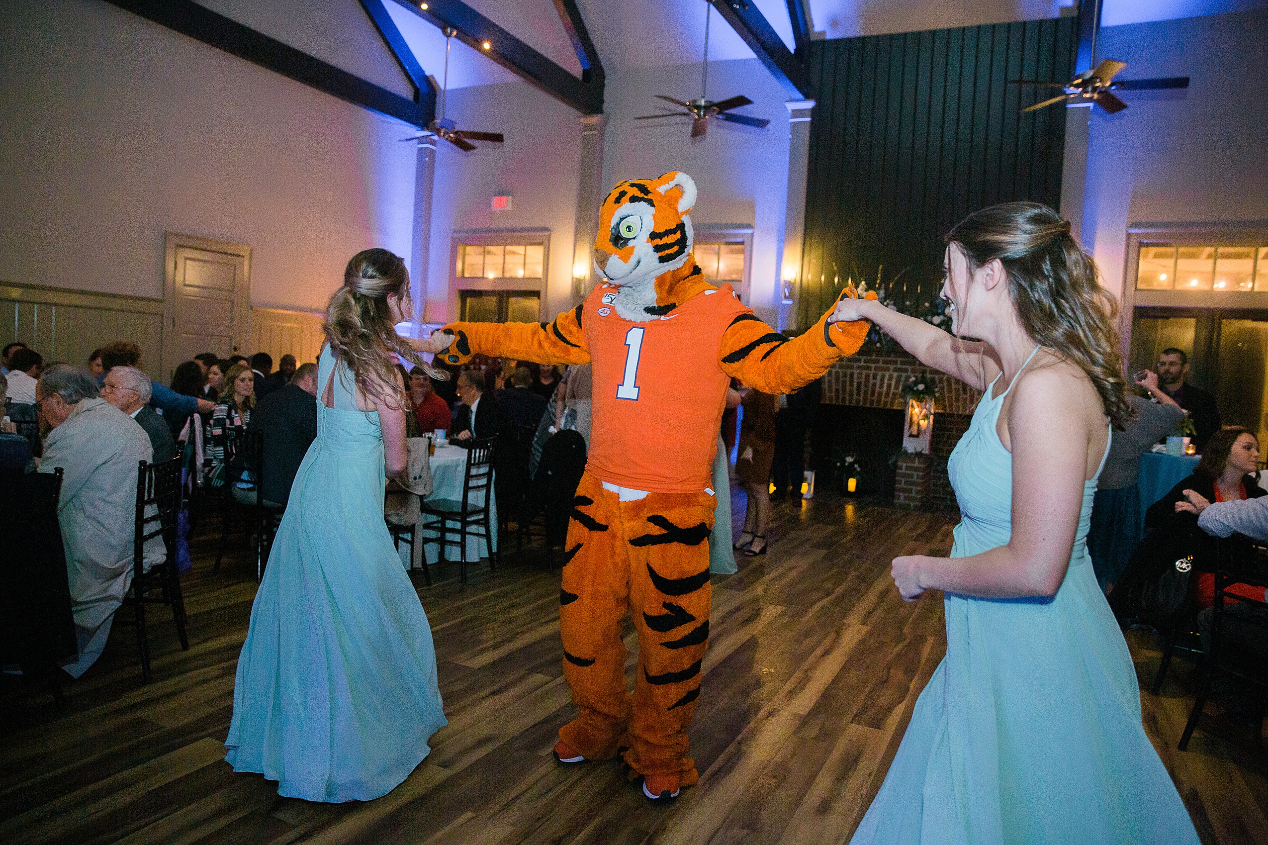 Clemson Tiger Mascot dancing with the Ladies