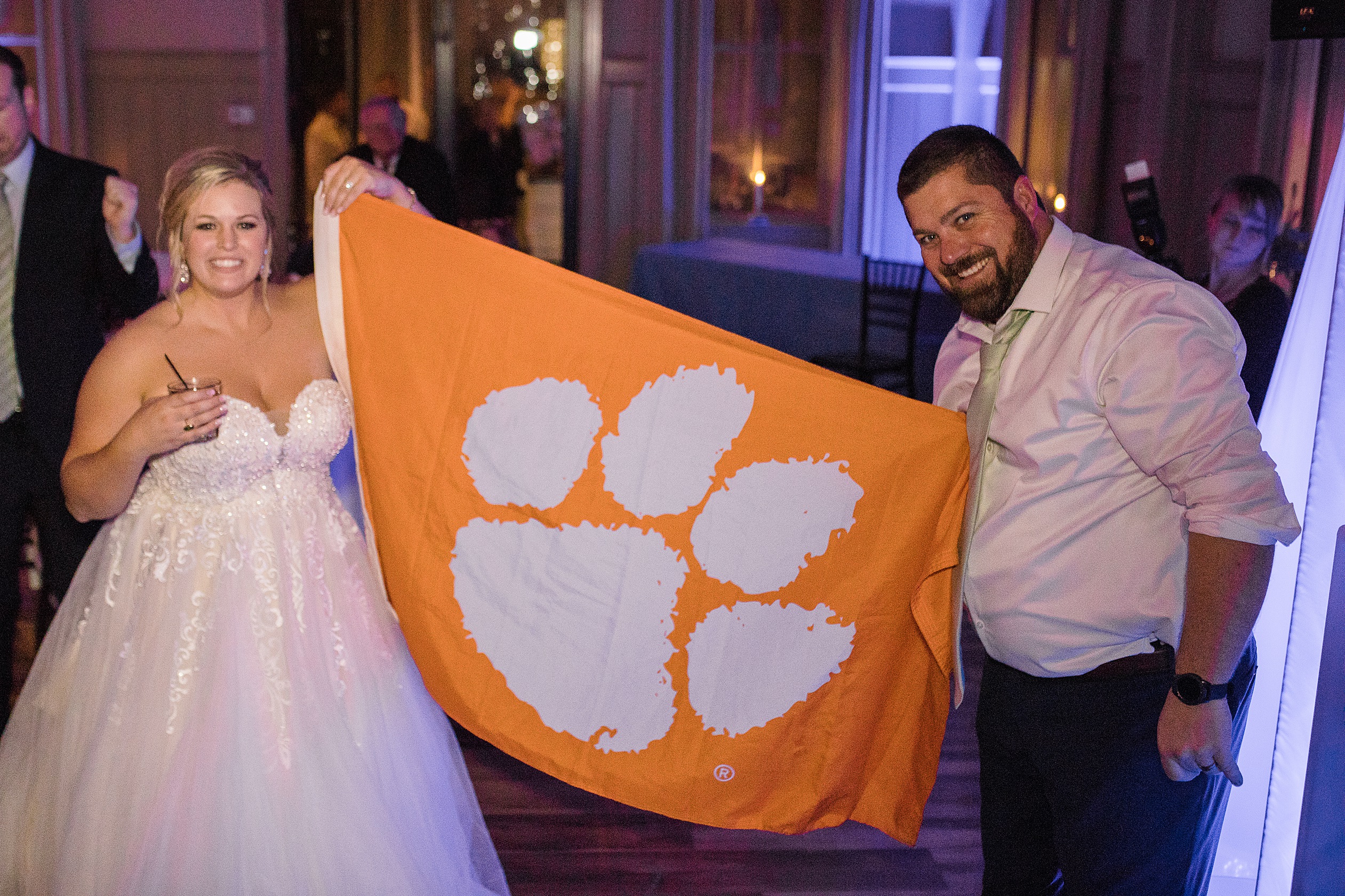 Bride and Groom with Clemson Flag