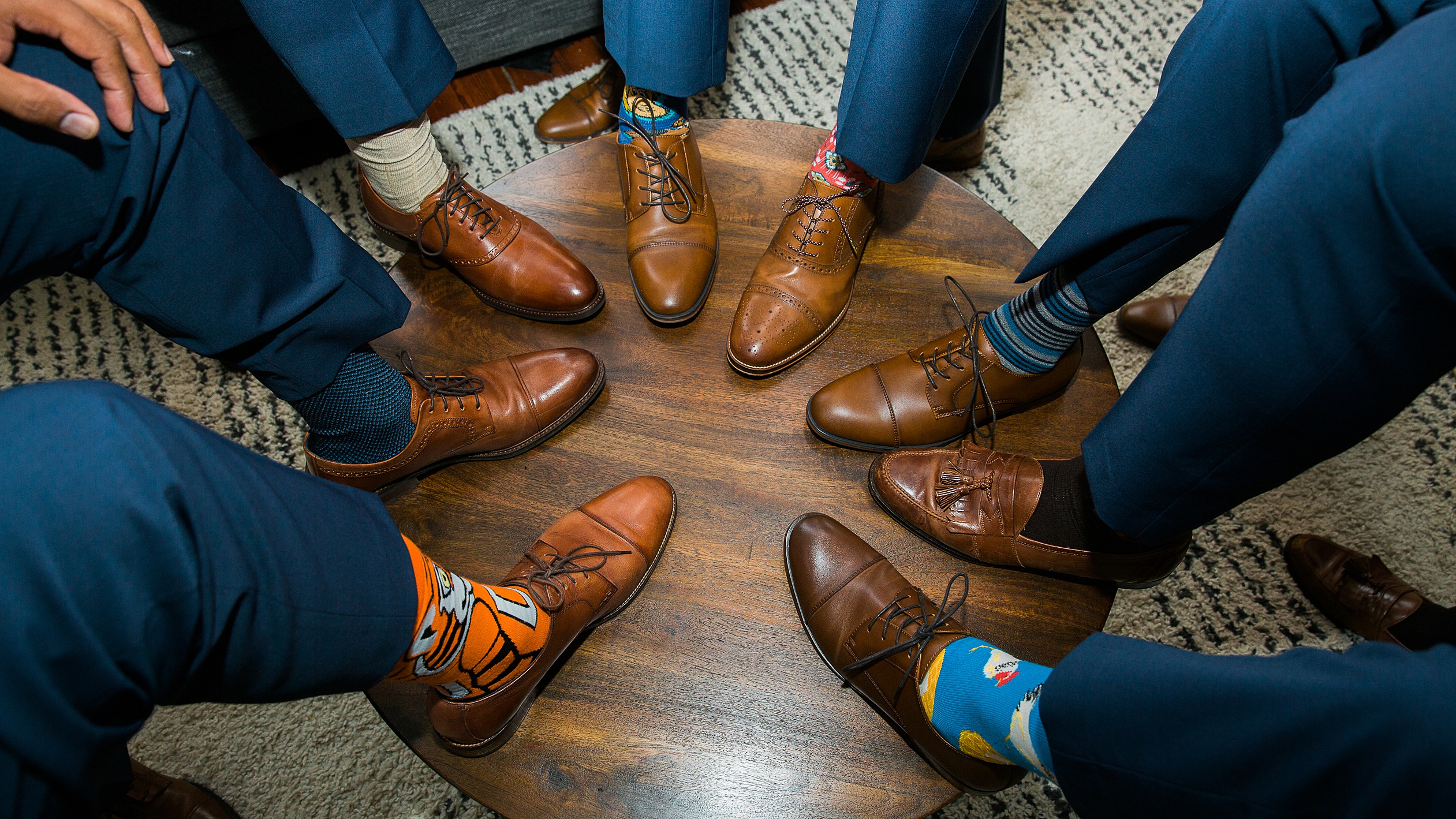 Grooms shoe shot with crazy socks