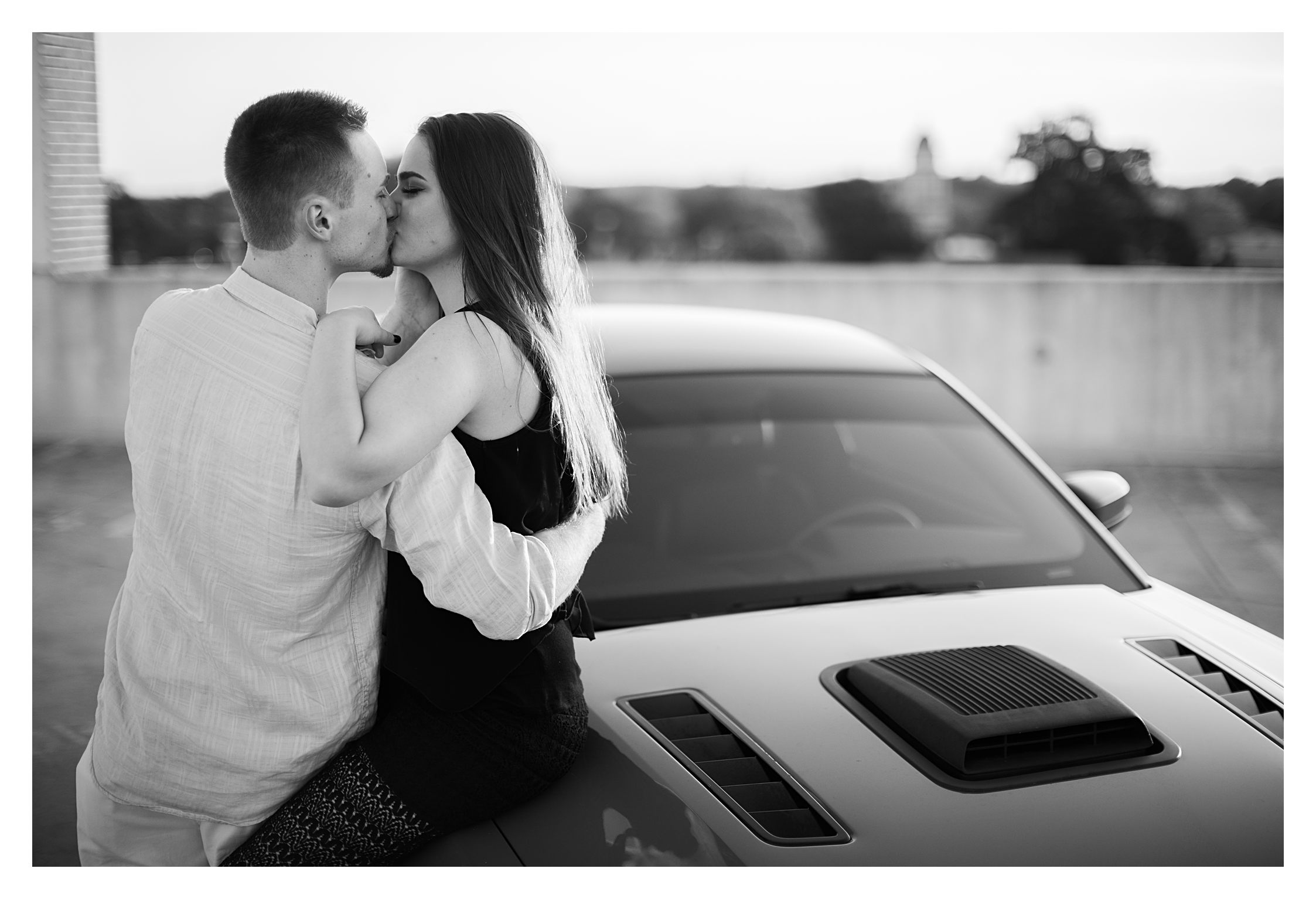 Black and White Kissing Photo